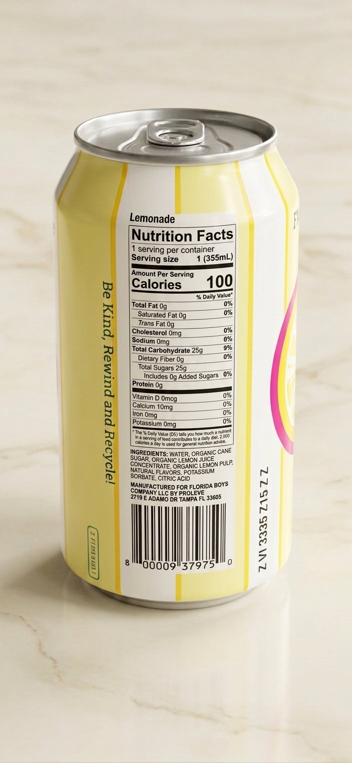 Nutrition facts side of the lemonade can