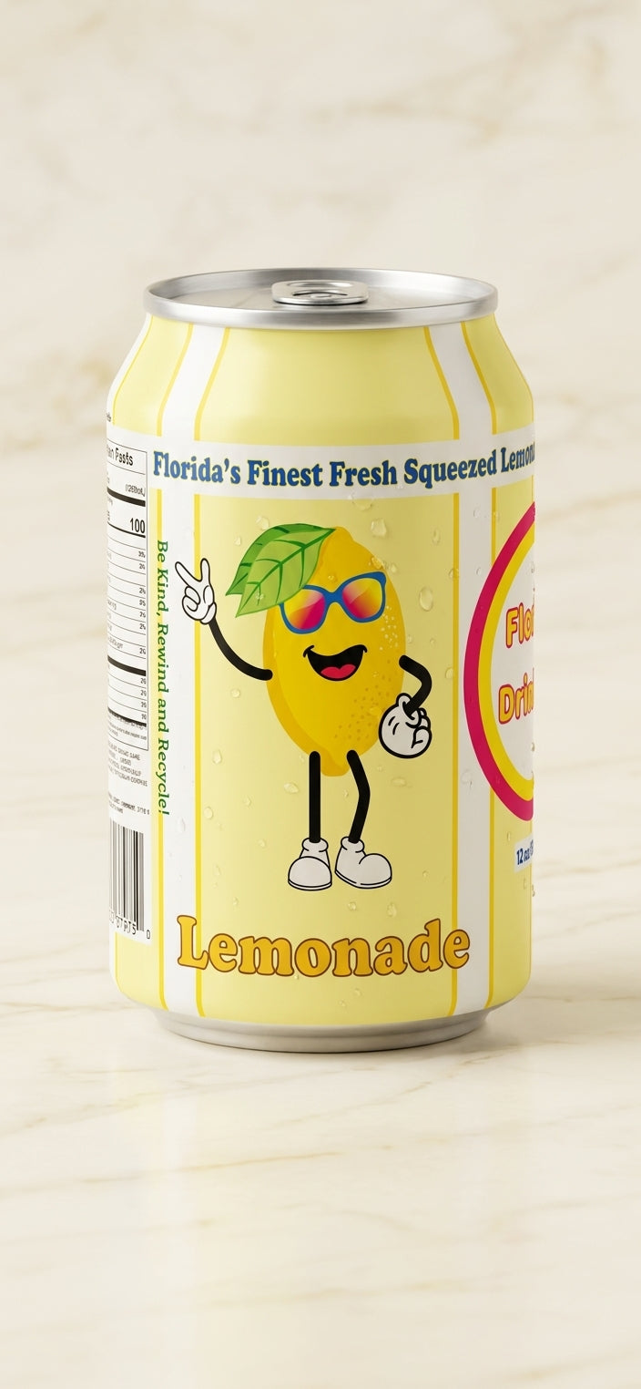 Front of the Florida Drink Co lemonade can